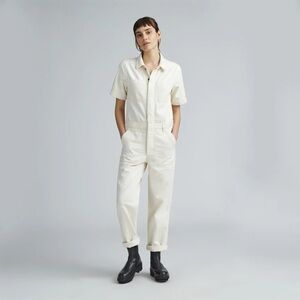 Everlane Short Sleeve Jumpsuit Overall Coveralls Soft Denim Cream White 2